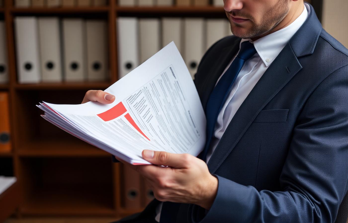 Compliance professional reviewing a structured AML audit file in a law firm setting